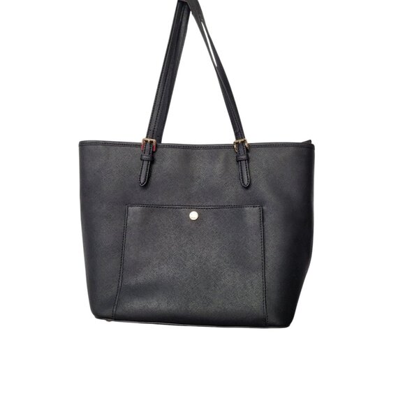 Michael Kors Sheila Medium Faux Saffiano Leather Satchel Purse Black Zip - Picture 2 of 16